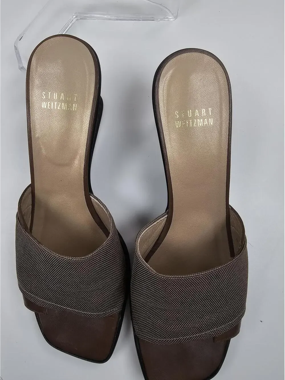 Stuart Weitzman Brown  Square Toe Wedge Sandals EUC Sz7 - Picture 10 of 11